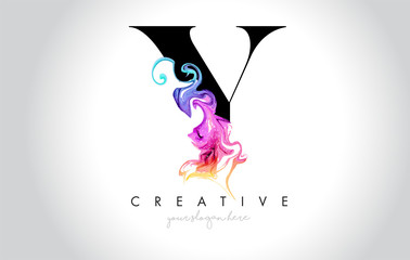 Y Vibrant Creative Leter Logo Design with Colorful Smoke Ink Flowing Vector. - obrazy, fototapety, plakaty
