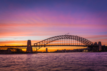 Silhouette of the Sydney Harbour Bridge at twilight, Sydney, Australia