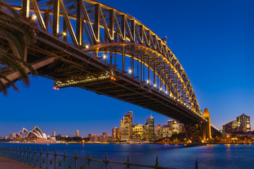 Naklejka premium View of Harbour Bridge, Opera house and business district, Sydney, Australia