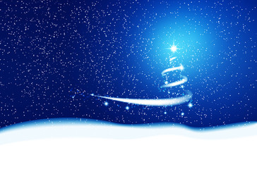 Christmas Blue background. Blizzard. Stars and snow