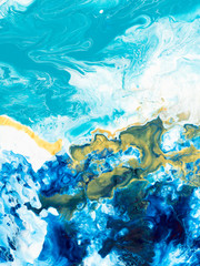 Blue and gold creative abstract hand painted background, marble texture