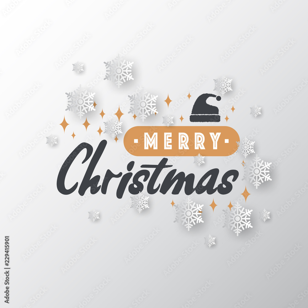 Poster White paper cut of vector snowflake on gradient colours background with merry christmas phase text