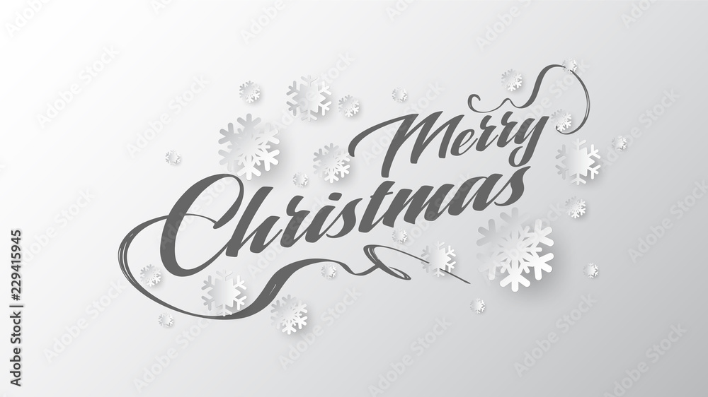 Aufkleber White paper cut of vector snowflake on gradient colours background with merry christmas phase text