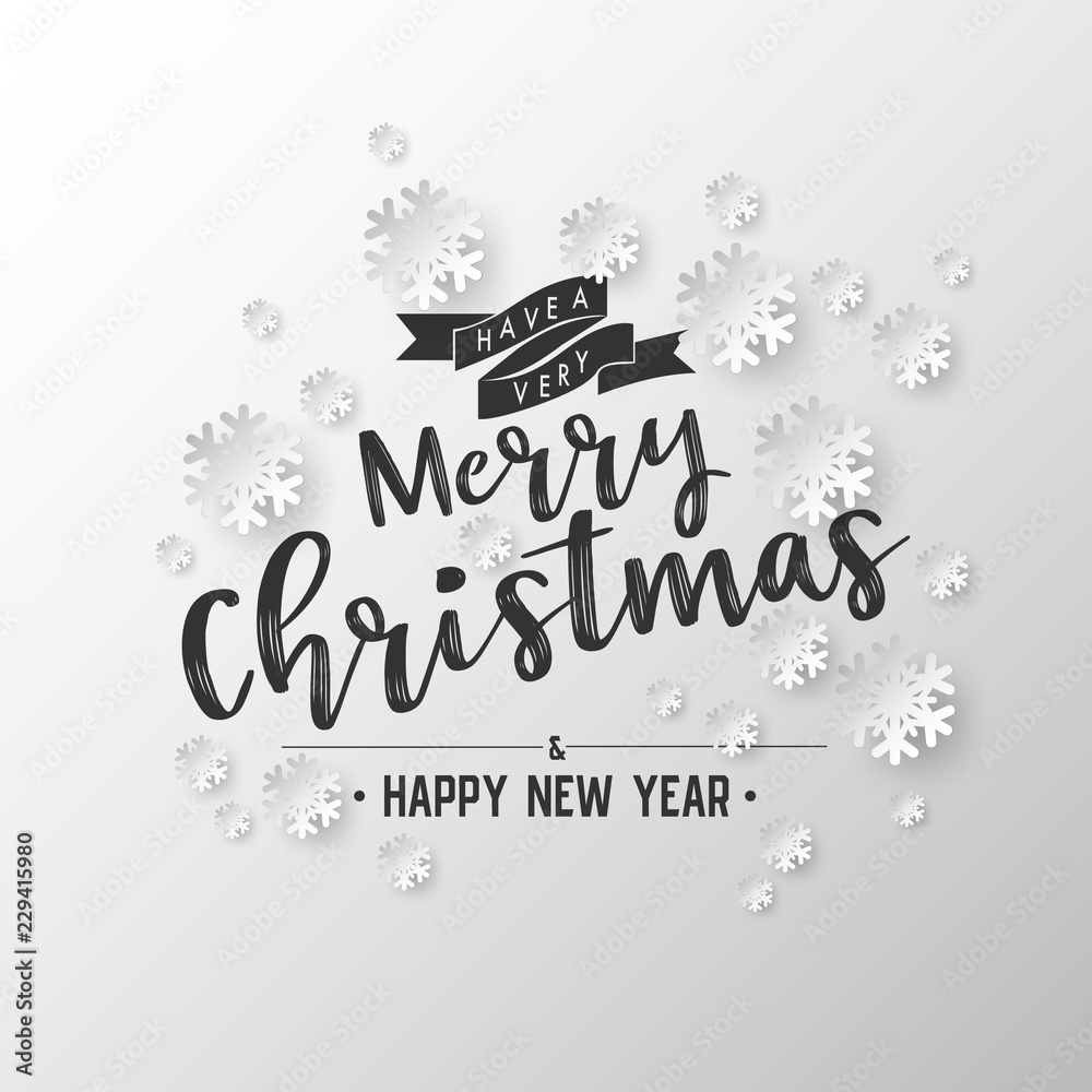 Aufkleber White paper cut of vector snowflake on gradient colours background with merry christmas phase text