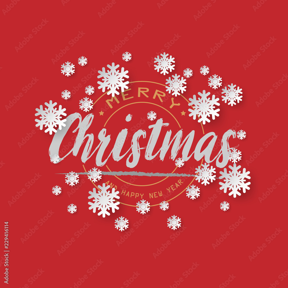 Aufkleber White paper cut of vector snowflake on gradient colours background with merry christmas phase text