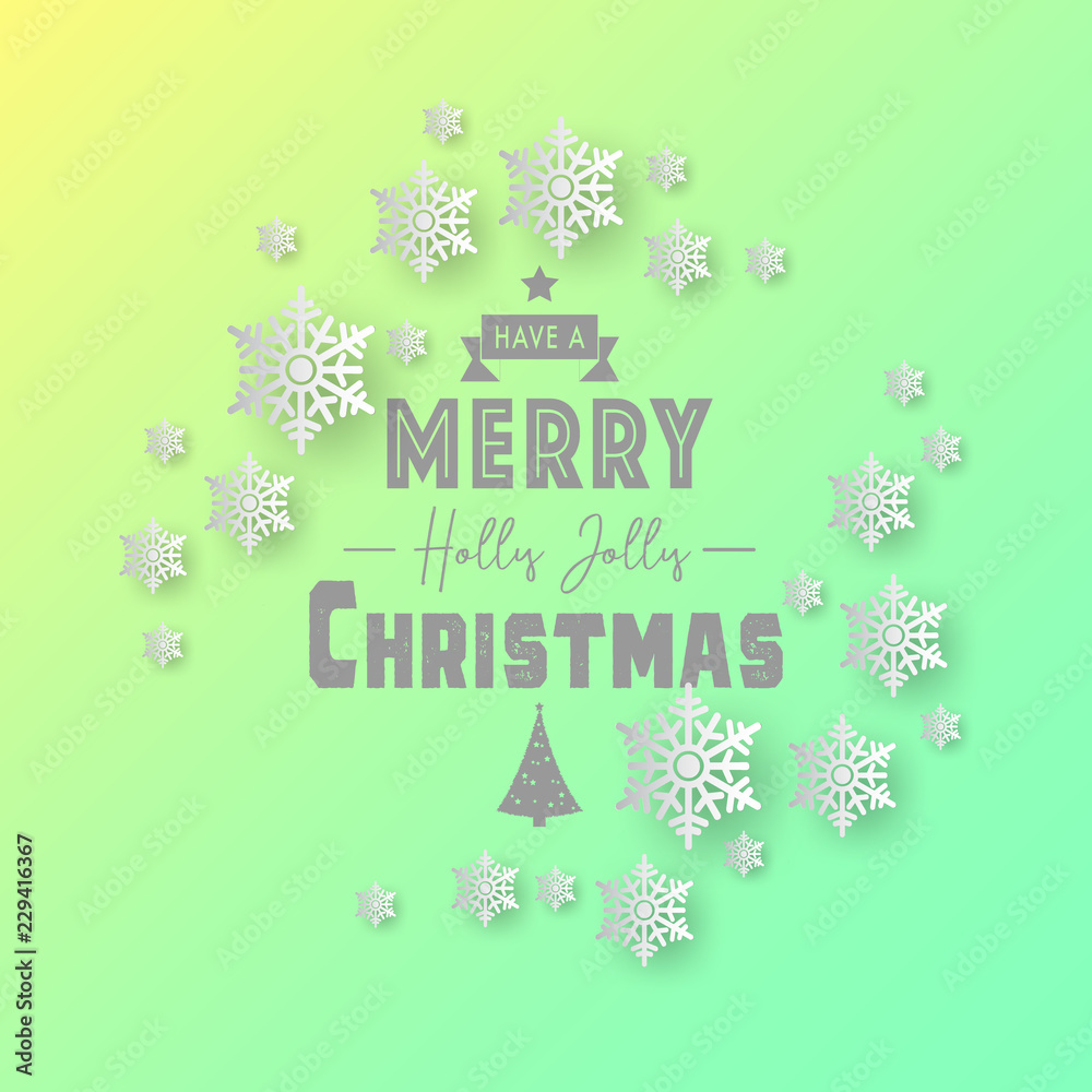 Poster white paper cut of vector snowflake on white ornate background with merry christmas phase text