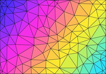 Bright colorful polygonal texture with black contour. Polygonal vector background.