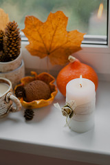 Cozy still life composition on the windowsill