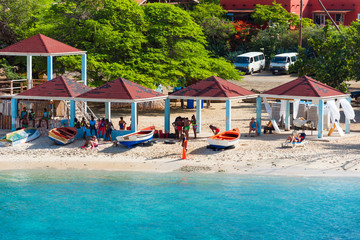 CURACAO, NETHERLANDS - JANUARY 23, 2018: View of the beach at the cliffs Playa Lagun.