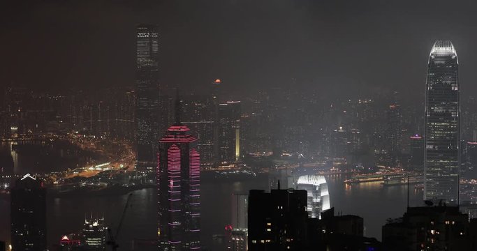 Skyscrapers at Night in Hong Kong From Victoria Peak