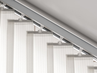 close up of white window blind at home