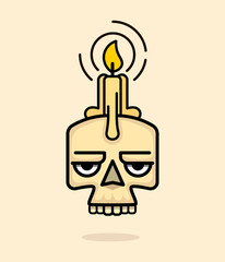 Old Skull with wax candle on head vector