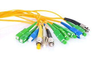 Fiber optic cables isolated on white background - 229418988