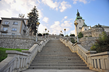 Fototapeta na wymiar Stairs to the cathedral, Ruzomberok old town