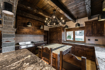 Countertop and ceiling in luxury kitchen