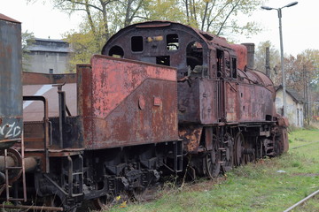 Fototapeta premium Old locomotive, abandoned, rusty, Krakow, Plaszow