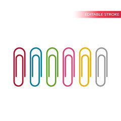 Colorful vector line paperclip set. Paper clips vector icons, editable stroke.