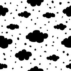 Handmade contrast seamless pattern. Childish craft monochrome wallpaper for birthday card, baby nappy, school party advertising, shop sale poster, holiday wrapping paper, textile, bag print etc.