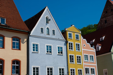 Colorful houses, historic old town. Main square. Landsberg am Lech, Germany