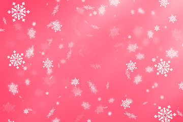 New year. Christmas. Red abstract background, vignette, snowflakes. Copy space.Bright red abstract Christmas background with falling snowflakes.Winter holiday of Christmas. Abstract background