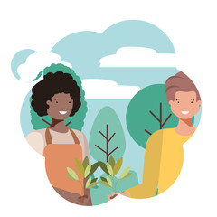 men gardeners with landscape avatar character