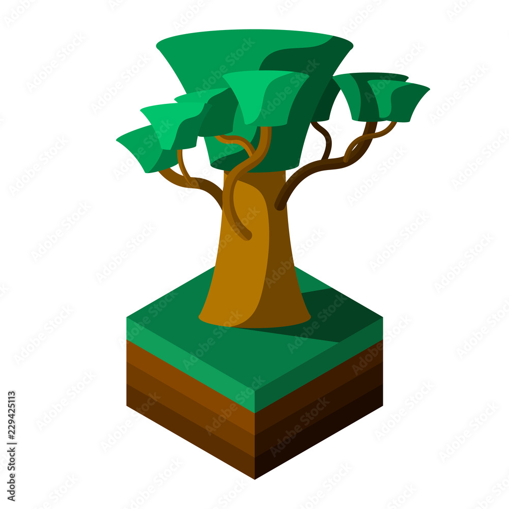 Canvas Prints abstract tree on green grass. isometric view. vector illustration on white background
