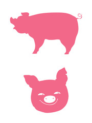 vector pink pig  silhouette
