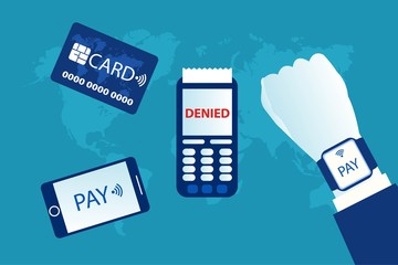 Rejected mobile wireless contact-less payment. Transaction rejected concept.