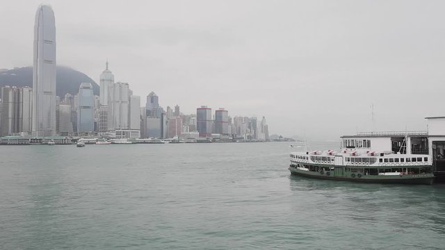Victoria Harbour at Foggy Day in Hong Kong