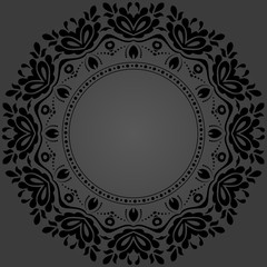 Oriental vector pattern with arabesques and floral elements. Traditional classic round black ornament. Vintage pattern with arabesques
