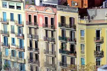 Colorful Buildings in Barcelona, Spain.