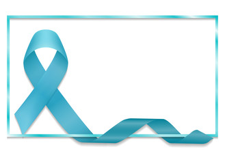 Blue ribbon with border vector, isolated on white background. Prostate cancer awareness symbol in no