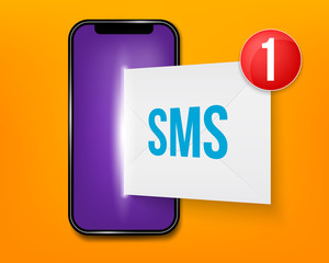 Creative vector illustration of new sms or email notification on mobile phone on background. Art design envelope unread message from screen template. Abstract concept graphic smartphone element