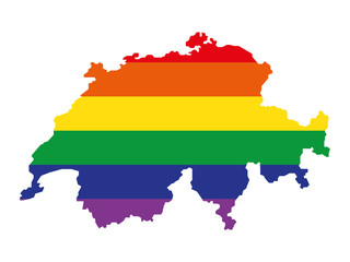 Fototapeta premium Schweiz, Umriss, Landkarte - Icon, Symbol, Piktogramm, grafisches Element - Fläche - weiß - Regenbogen, bunt - Vektor