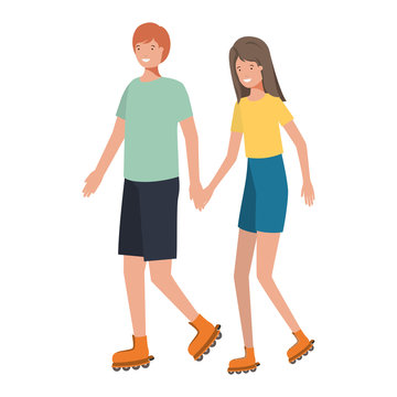 couple with roller skates avatar character