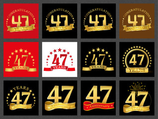 Set of number forty-seven (47 years) celebration design. Anniversary golden number template elements for your birthday party..