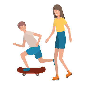 young couple practicing sports avatar character