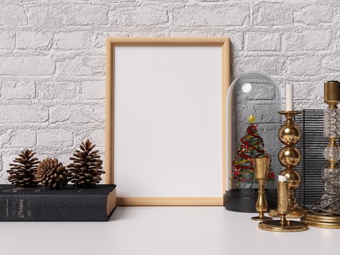 Mock Up Poster Frame with Christmas Decoration