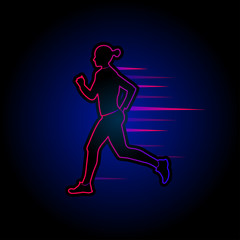 Fototapeta na wymiar Art concept of a running woman. Vector drawn by color lines. Minimal cover design. Creative line-art set. Vector template brochures, flyers, presentations, logo, print, leaflet, banners.