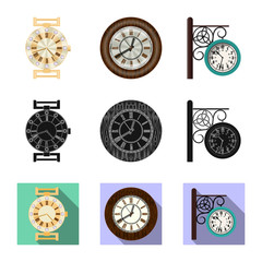 Fototapeta na wymiar Isolated object of clock and time sign. Collection of clock and circle stock vector illustration.