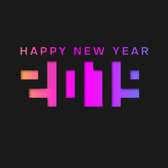 Happy new year 2019 black background with gradient. Greeting colorful card. Vector illustration