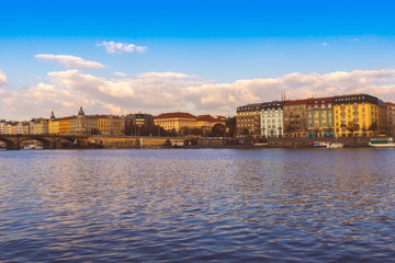 The historic city of Prague, the embankment along the Vltava