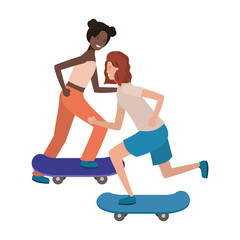 Obraz na płótnie Canvas young women with skateboard avatar character
