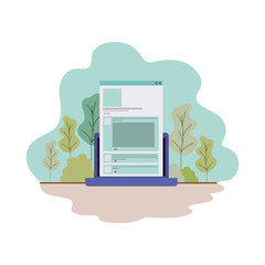 latop with social network profile isolated icon