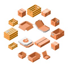 Packing box icon set. Isometric 3d set of packing box vector icons for web design isolated on white background
