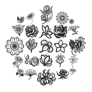 Flower icon set. Simple set of flower vector icons for web design isolated on white background