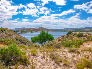 Fototapeta na wymiar Flaming Gorge National Recreation Area located between Utah and Wyoming, a reservoir on the Green River, created by Flaming Gorge Dam located in the United States.
