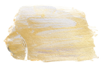 Golden paint stain isolated on white background. element for design. gradient gloss of metal.