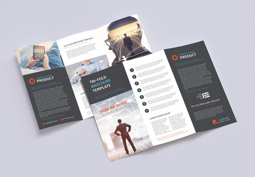 Trifold Brochure Layout with Blue and Red Accents