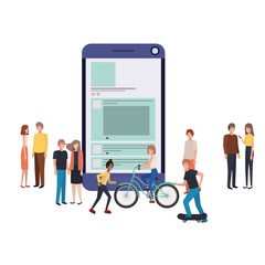 screen with people around smiling avatar character